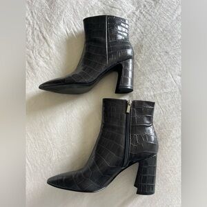 Marc Fisher Black Croc-Embossed Ankle Booties - Gently Used